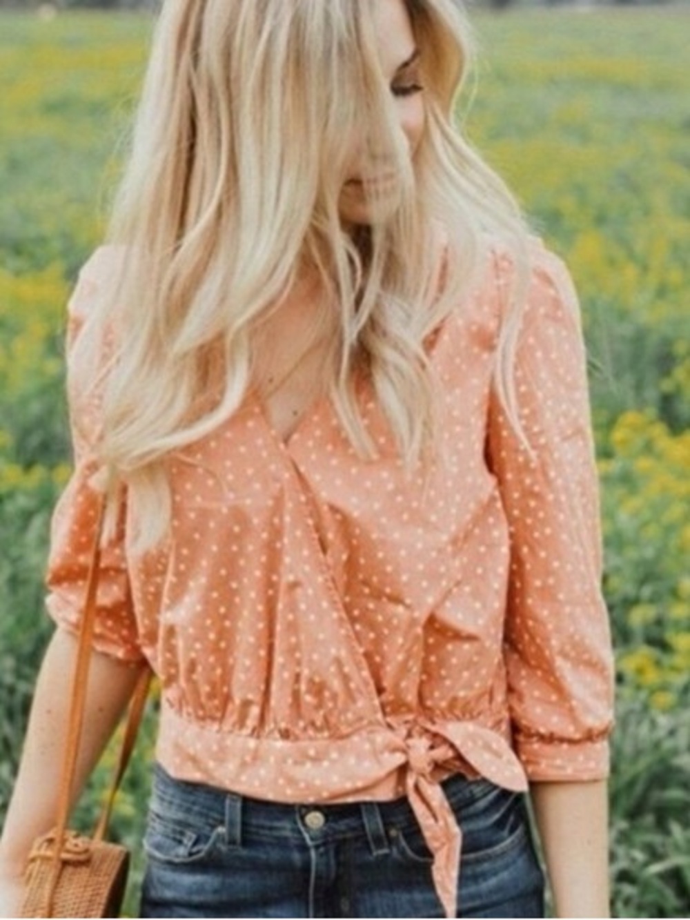 Madewell Peach Pink Star Scatter Wrap Top